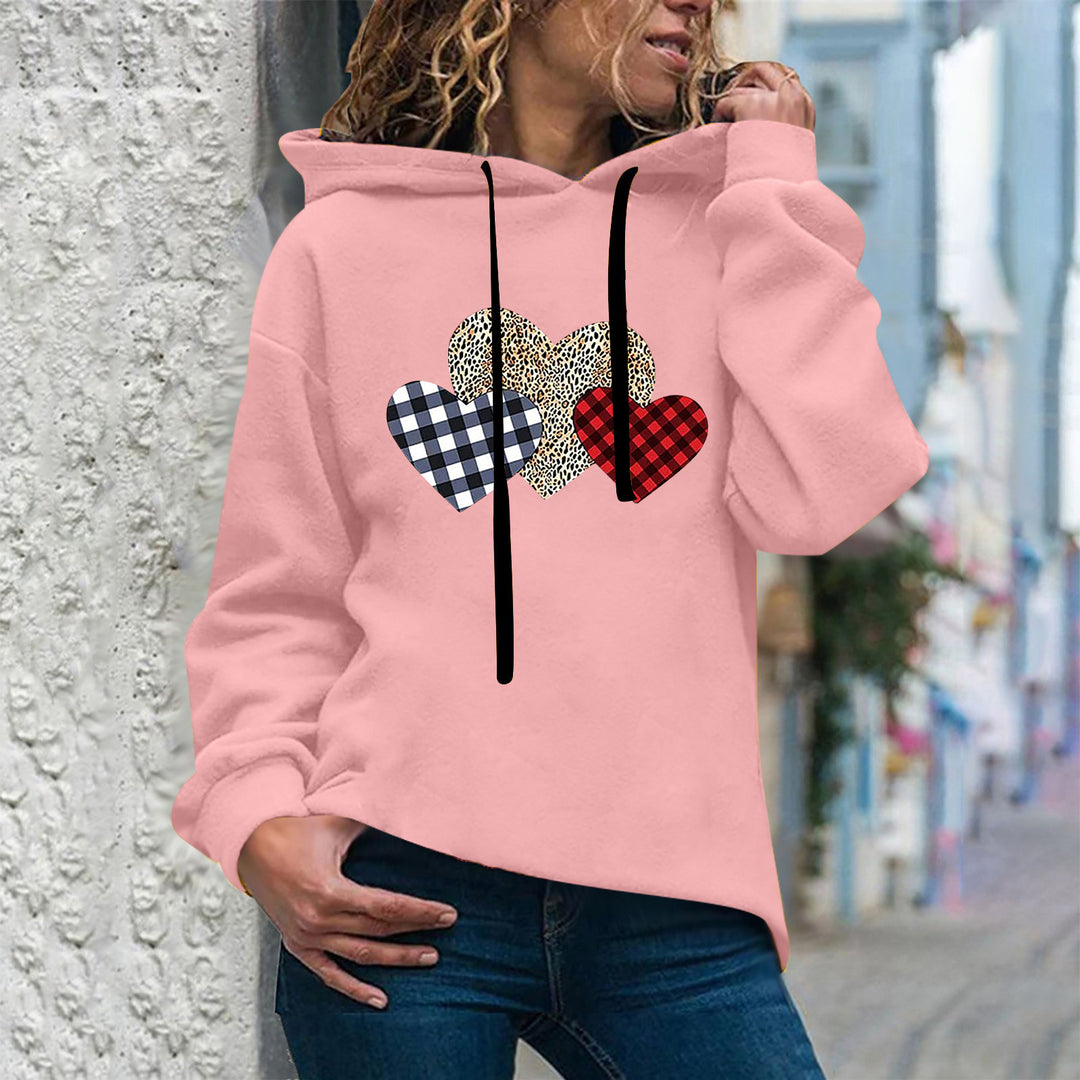 Damen nan lässiger Oversize Kapuzenpullover mit Herz‑und‑Pfotenprint, Kordelzug und gerippten Bündchen Drune