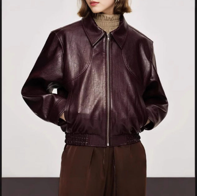 Damen Sportliche Lederjacke mit elastischem Bund Drune