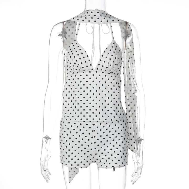 Damen trendiger Jumpsuit mit Halterneck und Punkten Drune
