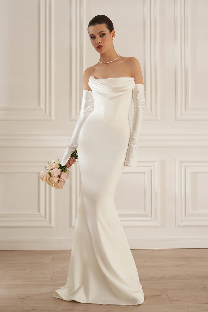 Damen Elegantes Meerjungfrau-Kleid mit schulterfreiem Design und langen Ärmeln Drune
