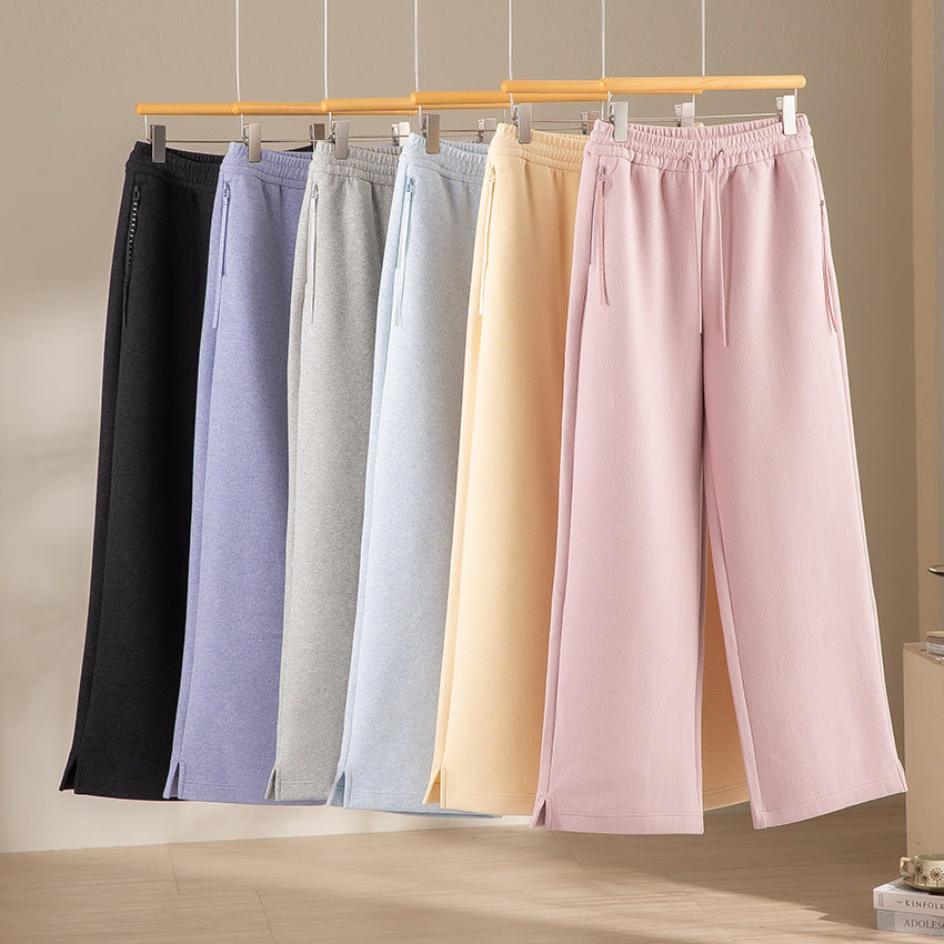 Damen Weite Highwaist Sweathose mit Tunnelzug, Eingrifftaschen und Saumschlitz Drune