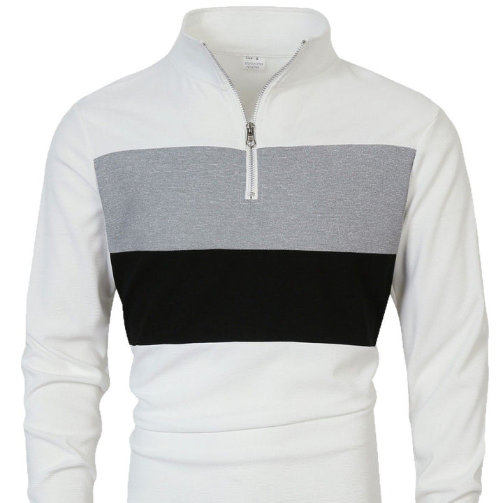 Herren Halbzip-Pullover mit Stehkragen, breitem Blockstreifen und fein gerippter Struktur Drune