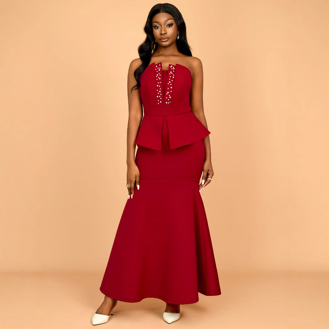Damen Abendkleid mit schimmernden Details und voluminösem Peplum Drune