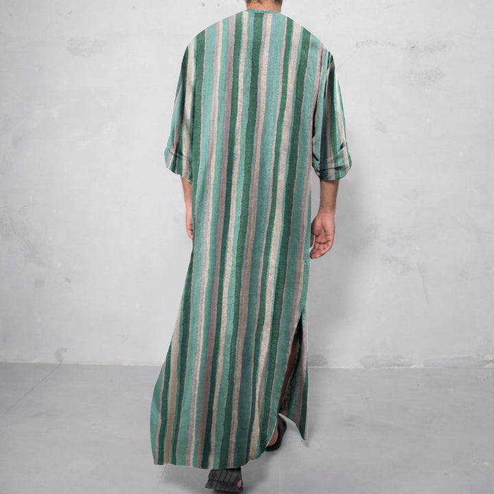 Herren nan lockerer Kaftan aus Leinenmischung mit Knopfleiste und aufgesetzten Taschen Drune