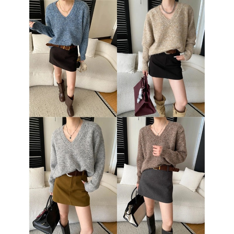 Damen kuscheliger V-Ausschnitt Pullover aus hochwertigem Material Drune