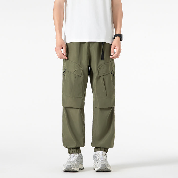 Herren Weite technische Cargo-Joggerhose mit elastischem Tunnelzugbund und Mehrfachtaschen Drune