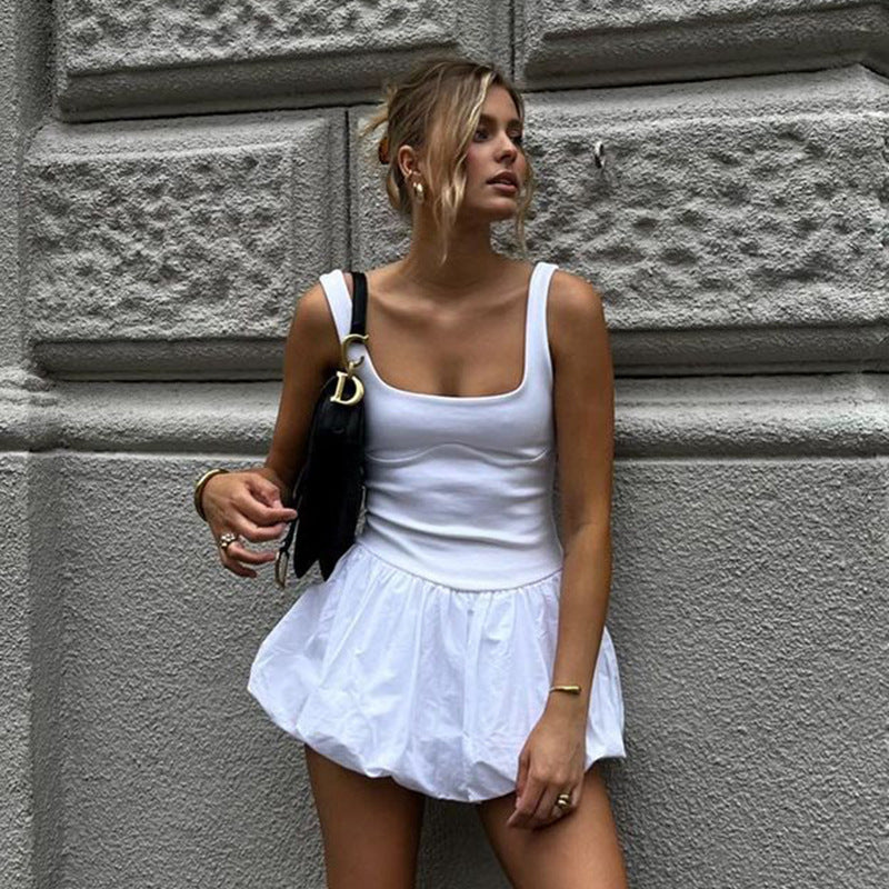 Damen verspieltes Mini-Kleid mit quadratischem Ausschnitt Drune