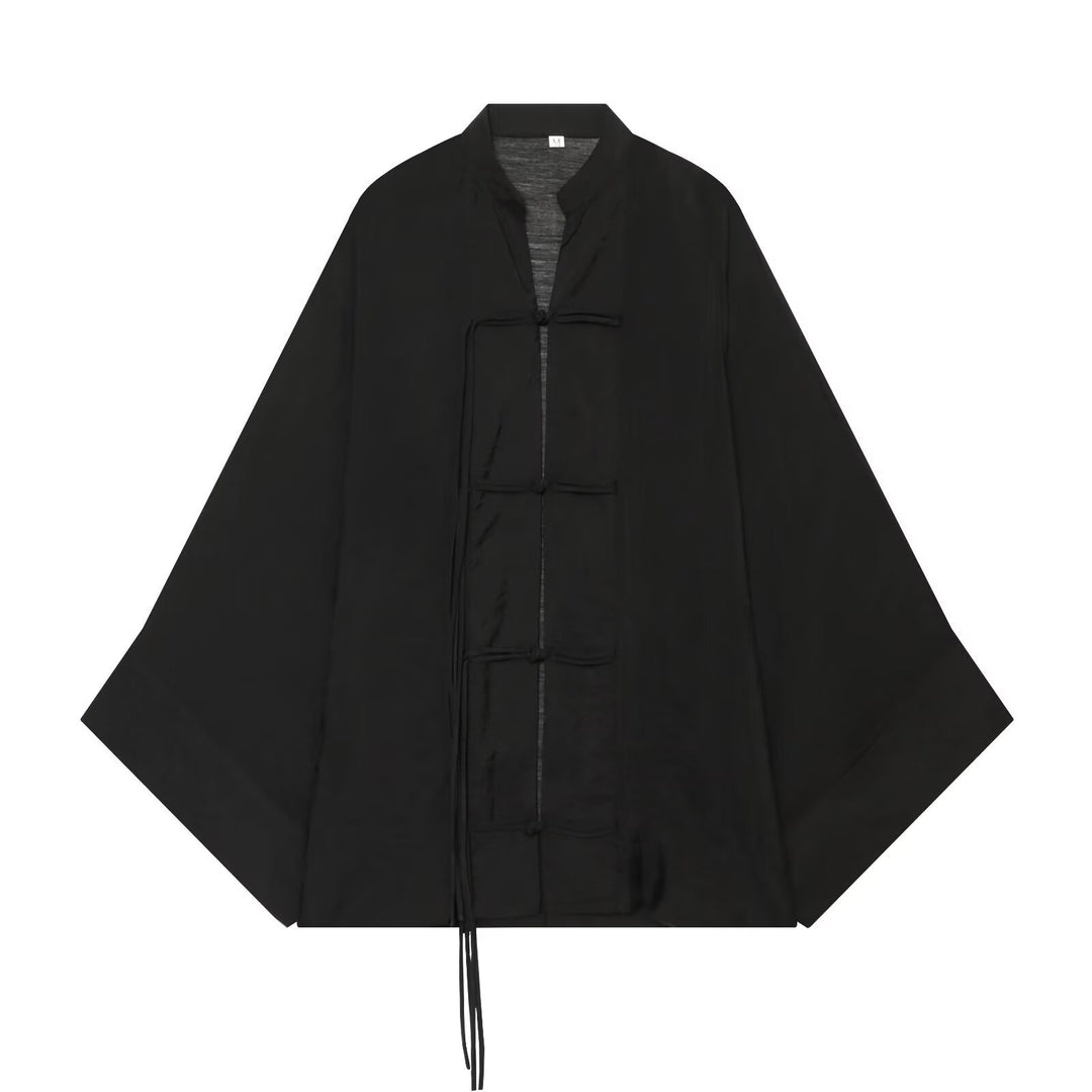 Damen Kimono-Jacke mit traditionellen Knotenverschlüssen und weitem Oversize-Schnitt Drune