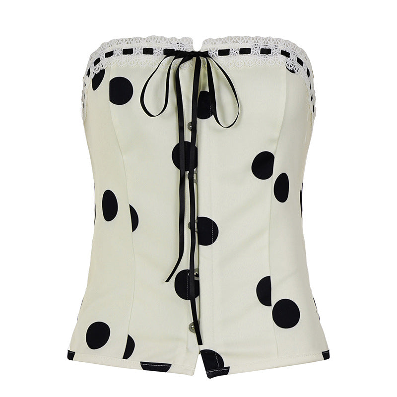 Damen Elegantes High-Neck Top mit Polka Dots Drune