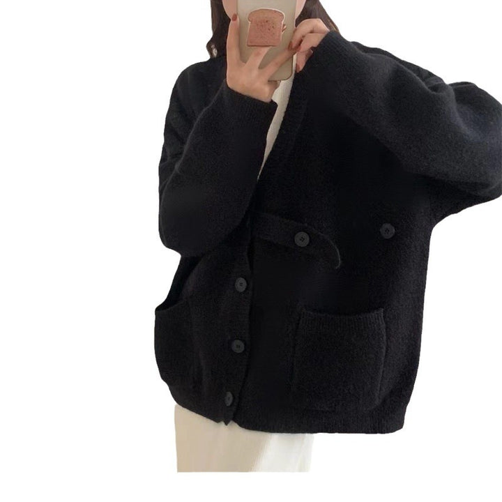 Damen Oversized Strickjacke mit großen Taschen und Knopfdetails Drune