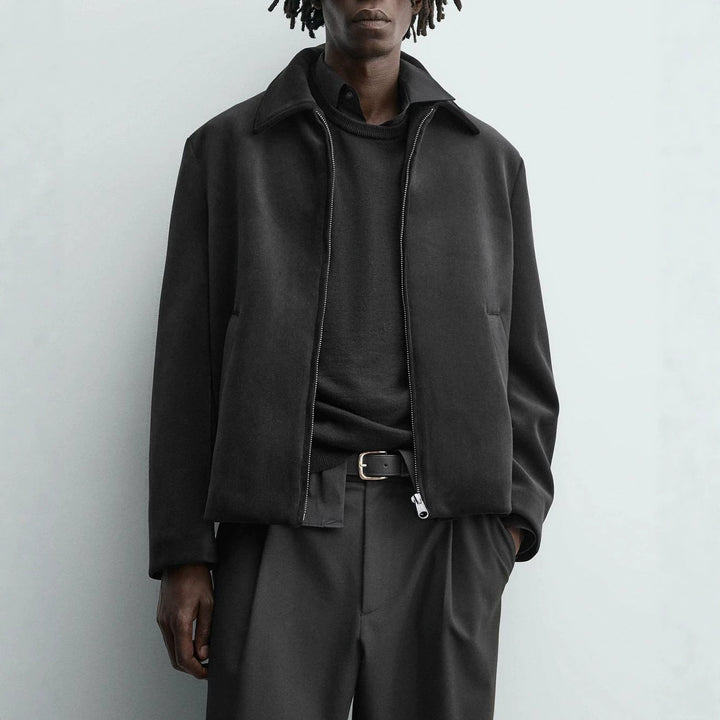 Herren Boxy‑Zip‑Blouson mit Hemdkragen und feinem Wollmix Drune