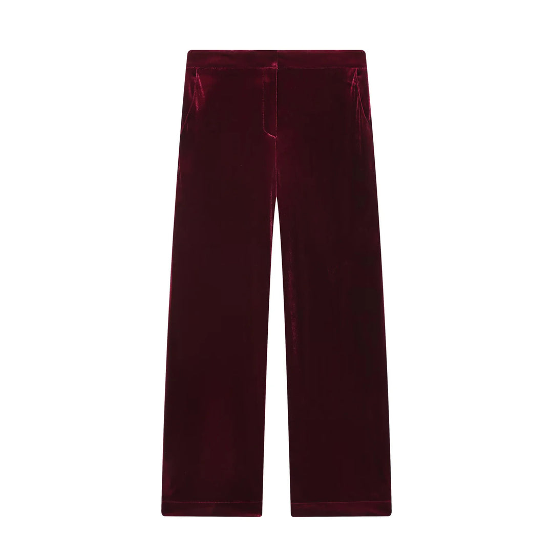Damen nan weite Samt-Hose mit hoher Taille, geradem Bein und seitlichen Eingrifftaschen Drune
