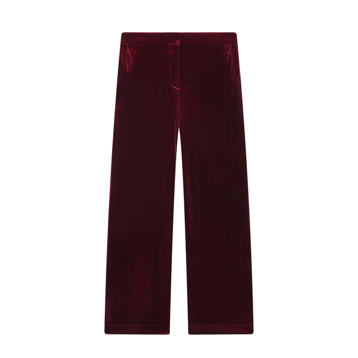 Damen nan weite Samt-Hose mit hoher Taille, geradem Bein und seitlichen Eingrifftaschen Drune