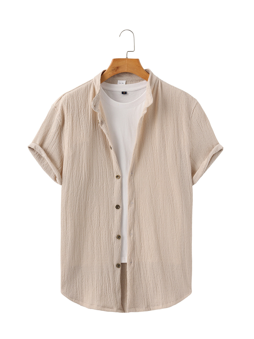 Herren nan leichtes Knitterstruktur-Überhemd mit umgeschlagenen Ärmeln entspannter Overshirt-Silhouette Drune