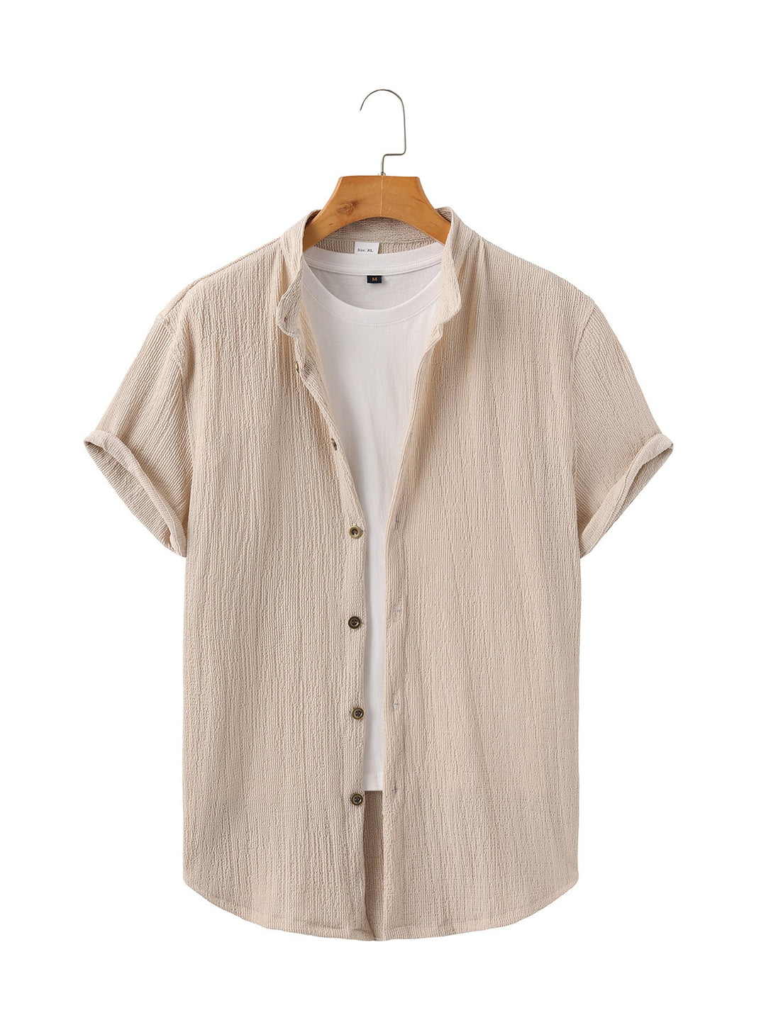 Herren nan leichtes Knitterstruktur-Überhemd mit umgeschlagenen Ärmeln entspannter Overshirt-Silhouette Drune