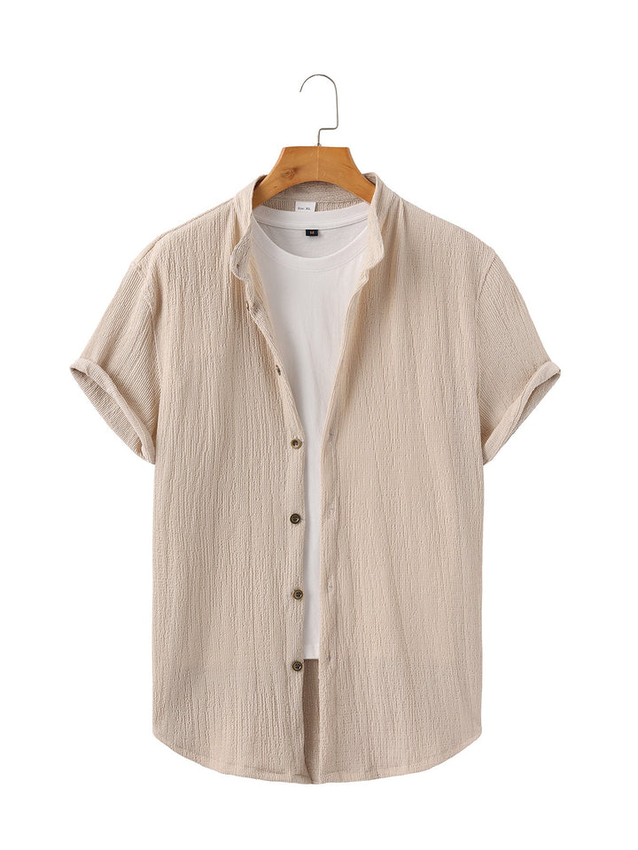 Herren nan leichtes Knitterstruktur-Überhemd mit umgeschlagenen Ärmeln entspannter Overshirt-Silhouette Drune