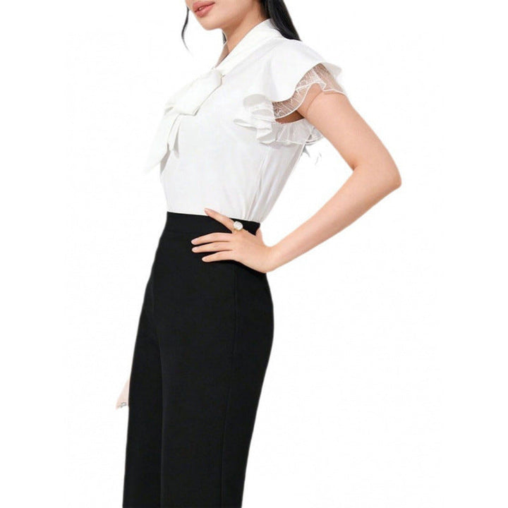 Damen Bluse mit Rüschenärmeln und feminine Schleife Drune