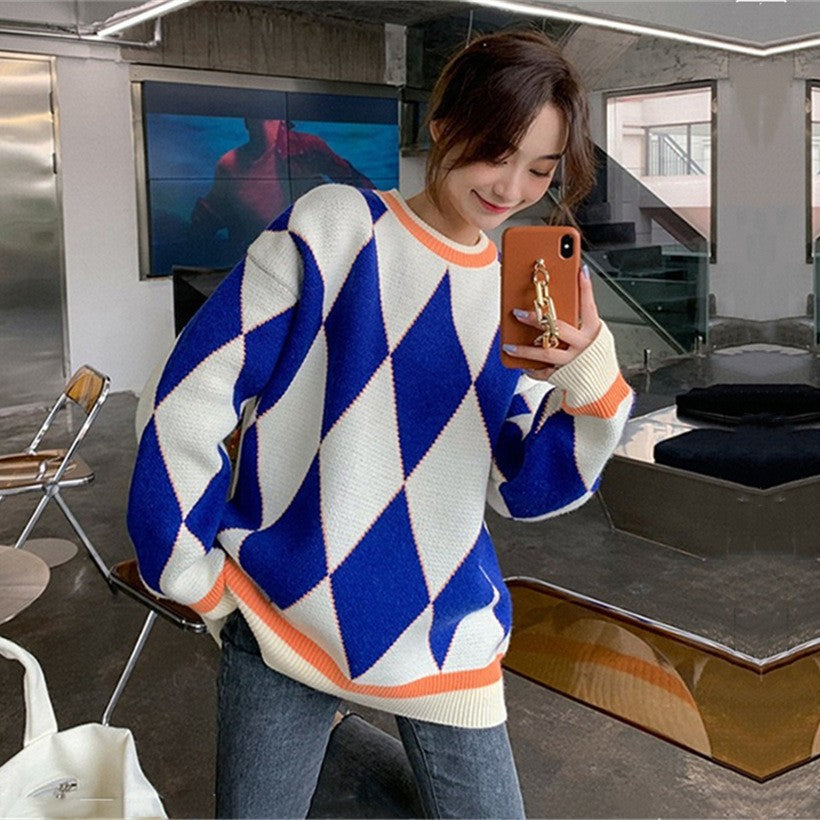 Damen Grobstrickpullover mit geometrischem Muster und lässigem Schnitt Drune
