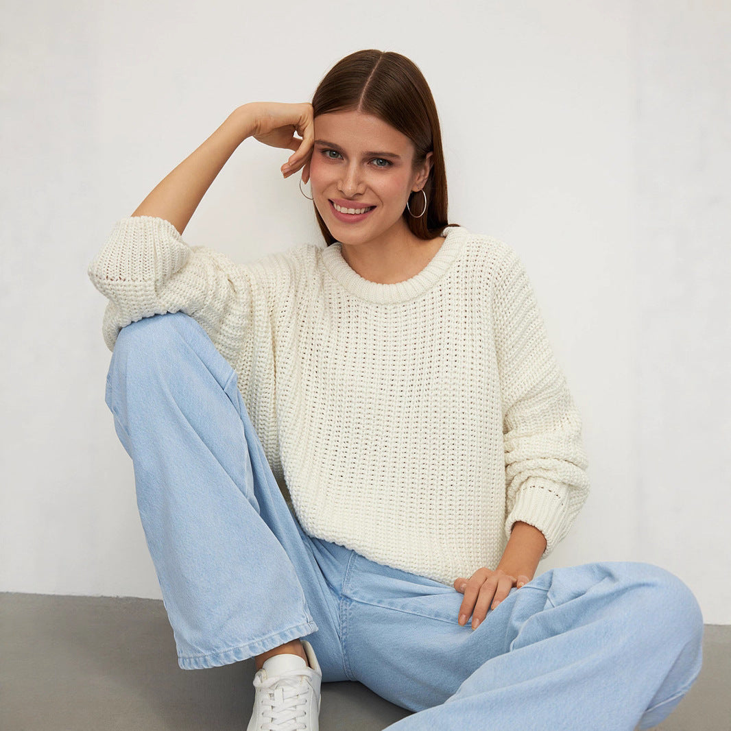 Damen lockerer Strickpullover mit weitem Schnitt Drune