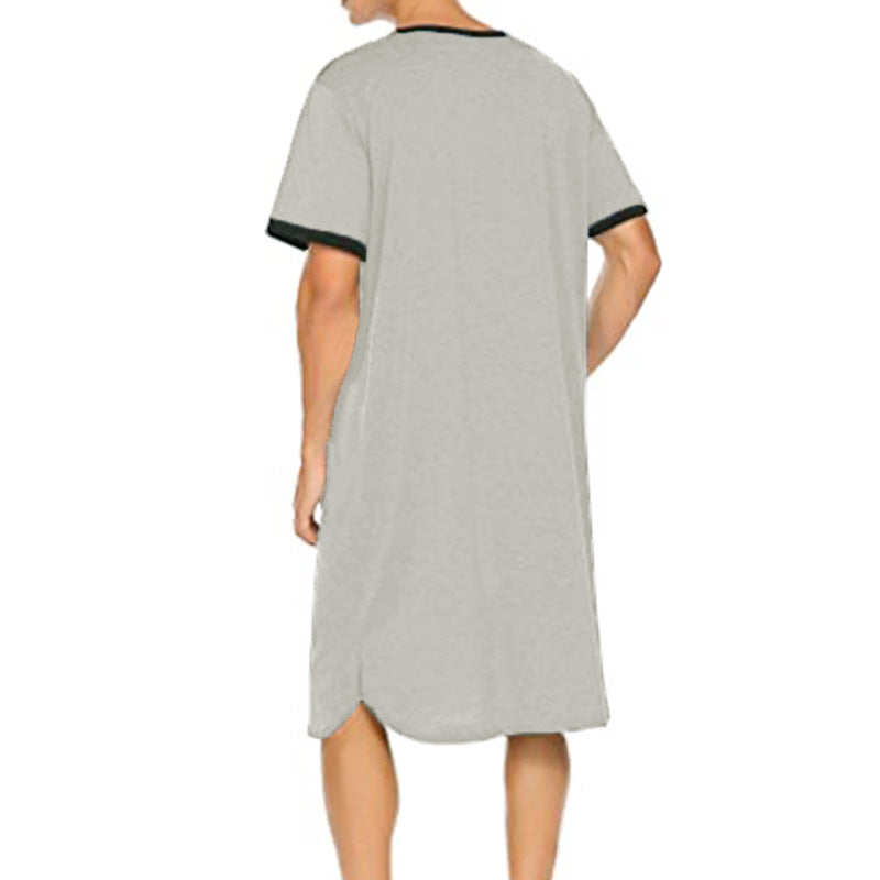 Herren nan langes Baumwoll-Schlafshirt mit Henley-Kragen Drune
