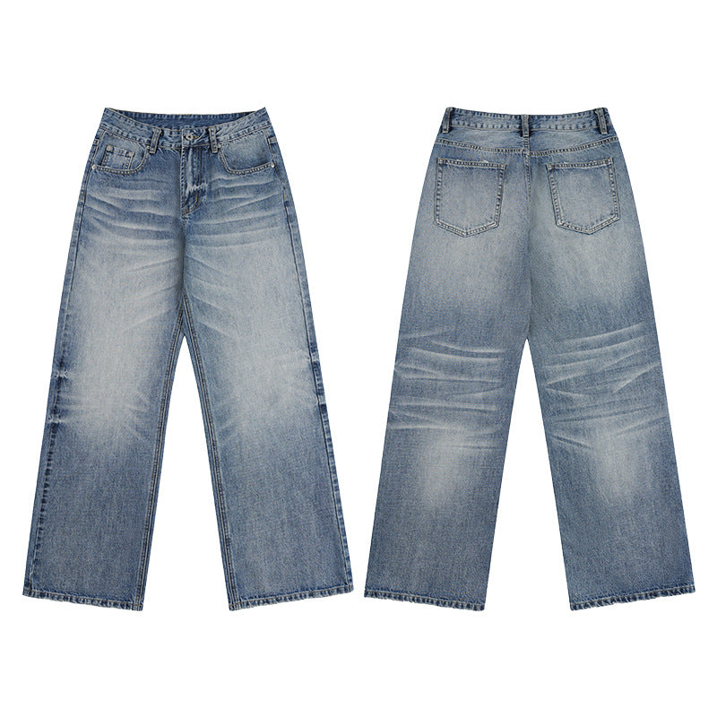Herren Locker geschnittene Stonewashed-Denim-Jeans mit extra weitem Bein Drune