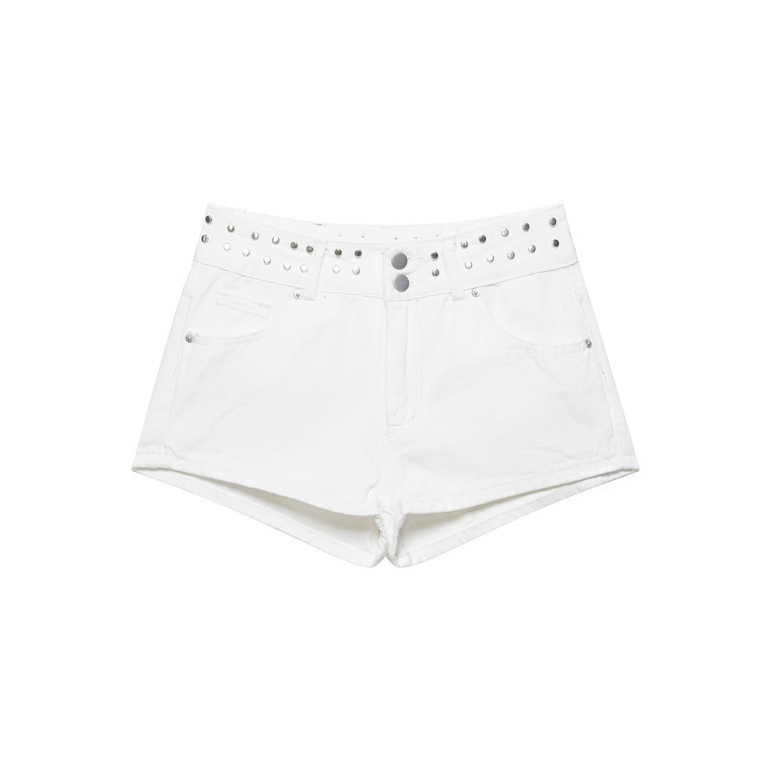 Damen stilvolle Shorts mit metallischen Details und hohem Bund Drune