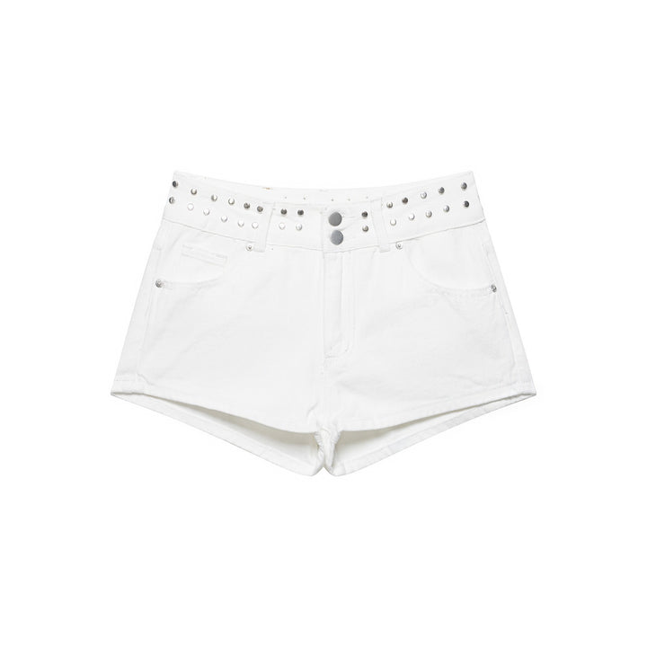 Damen stilvolle Shorts mit metallischen Details und hohem Bund Drune