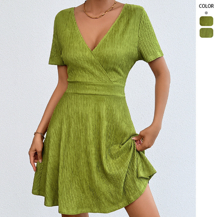 Damen Wickelkleid mit V-Ausschnitt und fließendem Stoff Drune
