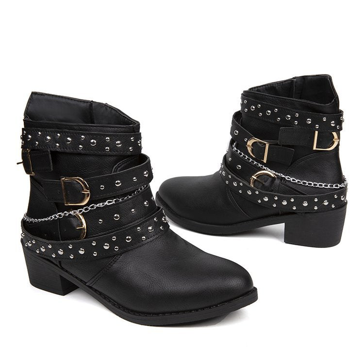 Damen Stiefeletten mit modischem Riemen-Design und dekorativen Akzenten Drune