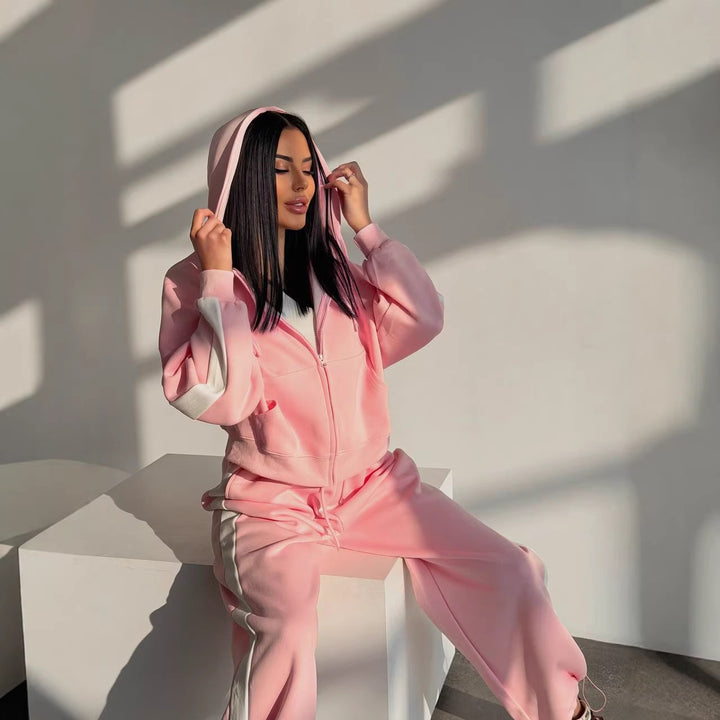Damen sportliches Freizeit-Set mit modernem Hoodie und bequemer Jogginghose Drune