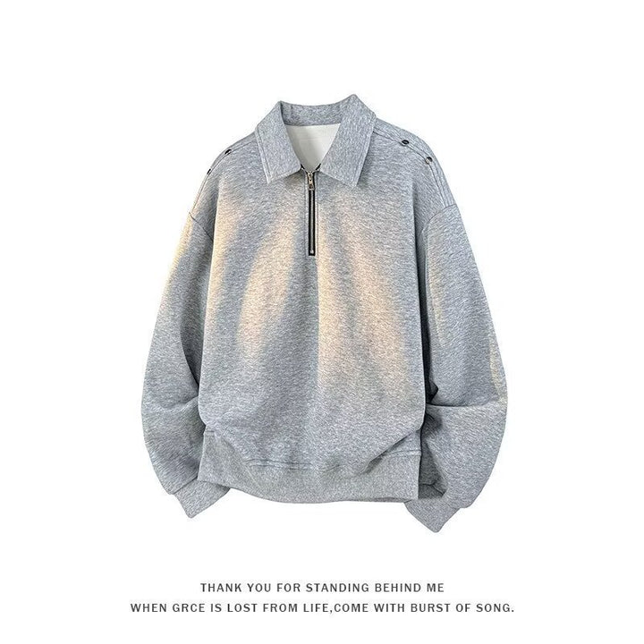 Herren Oversized Sweatshirt mit Reißverschluss-Kragen und Druckknopf-Schulterdetail Drune