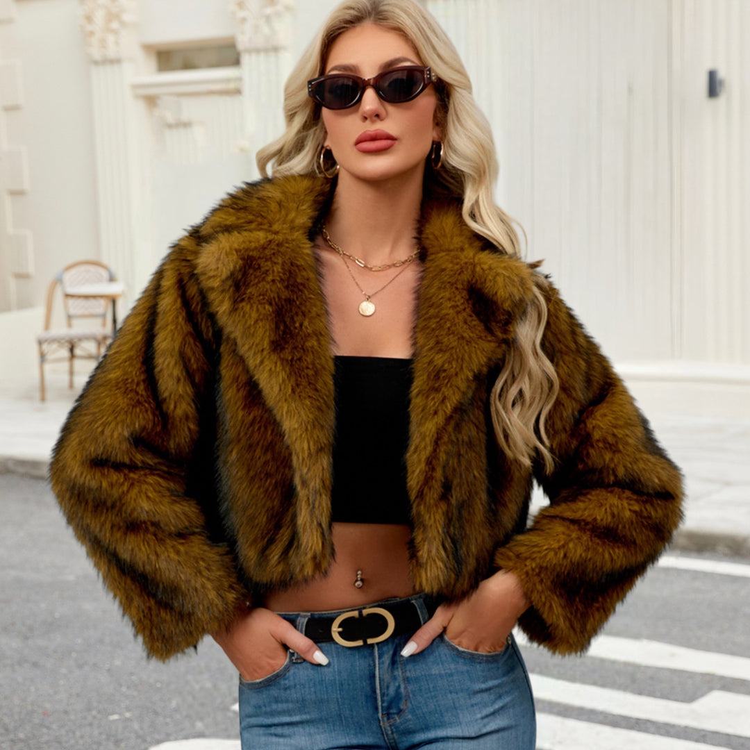 Damen Flauschige Kunstpelzjacke mit elegantem Revers Drune