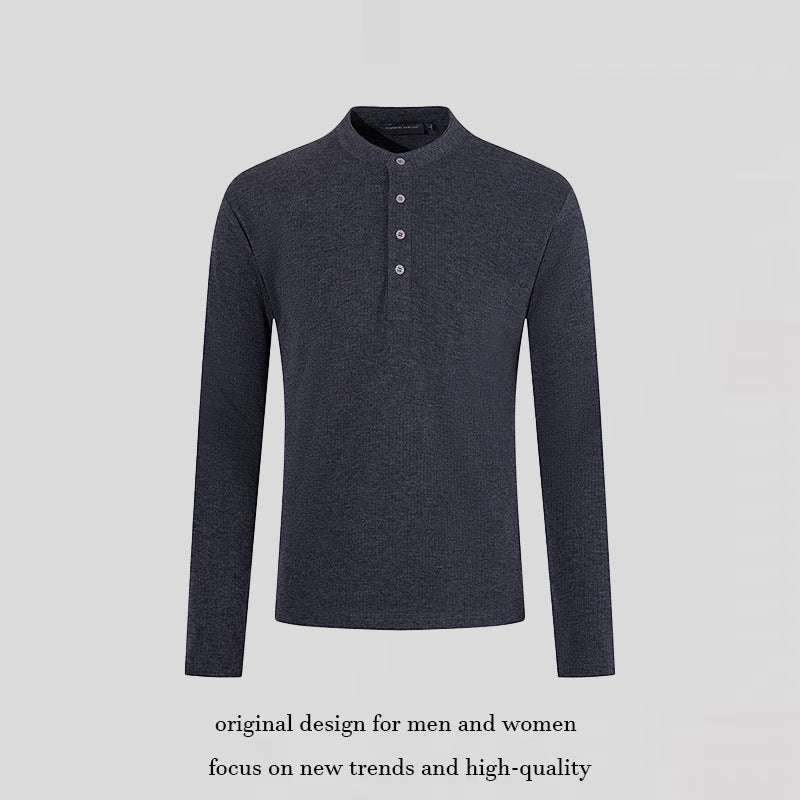 Herren Feinstrick-Langarmshirt mit Stehkragen und Knopfleiste Drune