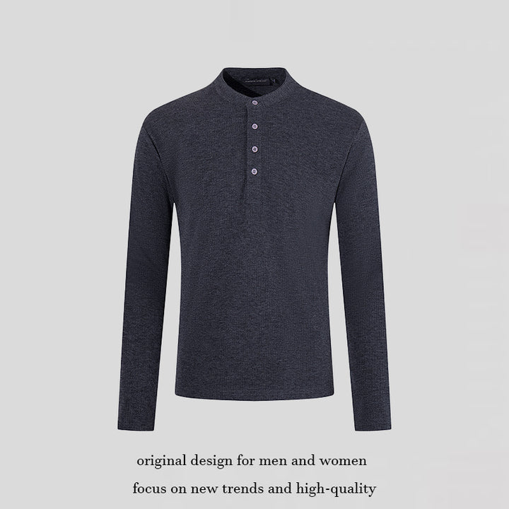 Herren Feinstrick-Langarmshirt mit Stehkragen und Knopfleiste Drune