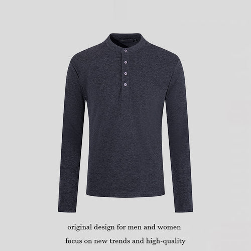 Herren Feinstrick-Langarmshirt mit Stehkragen und Knopfleiste Drune