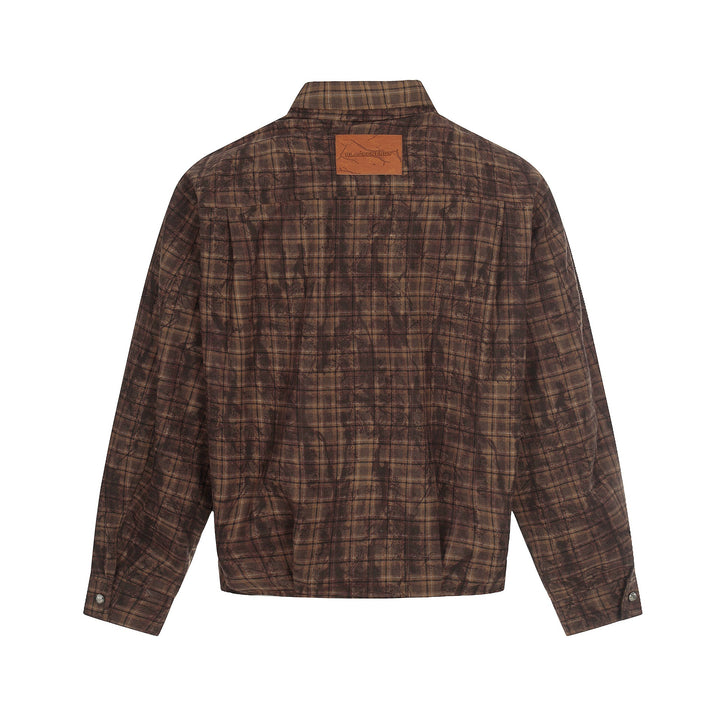 Herren Oversized Karo-Overshirt im Blousonstil mit distressed Finish Drune