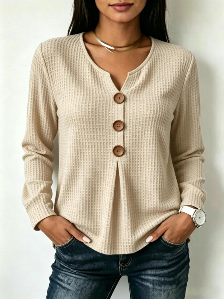 Damen Modisches Langarmshirt mit Knopfdetails Drune