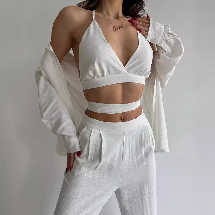 Damen Elegantes Zweiteiler-Set mit fließendem Stoff und tailliertem Design Drune