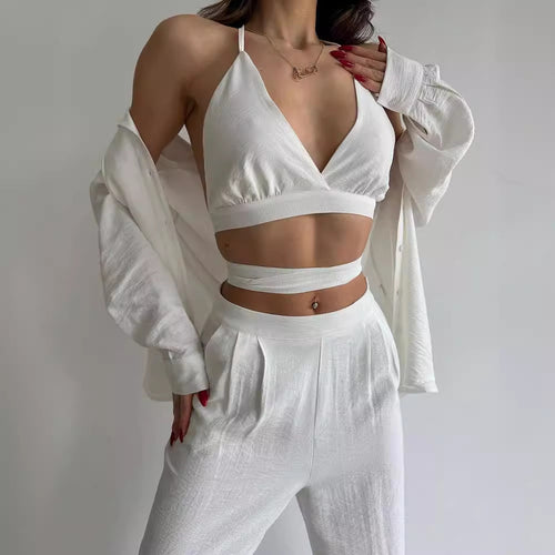 Damen Elegantes Zweiteiler-Set mit fließendem Stoff und tailliertem Design Drune