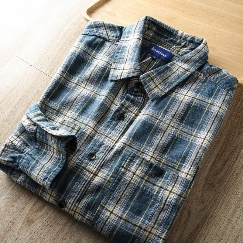 Herren Kariertes Flanellhemd mit Brusttaschen und Regular-Fit Drune