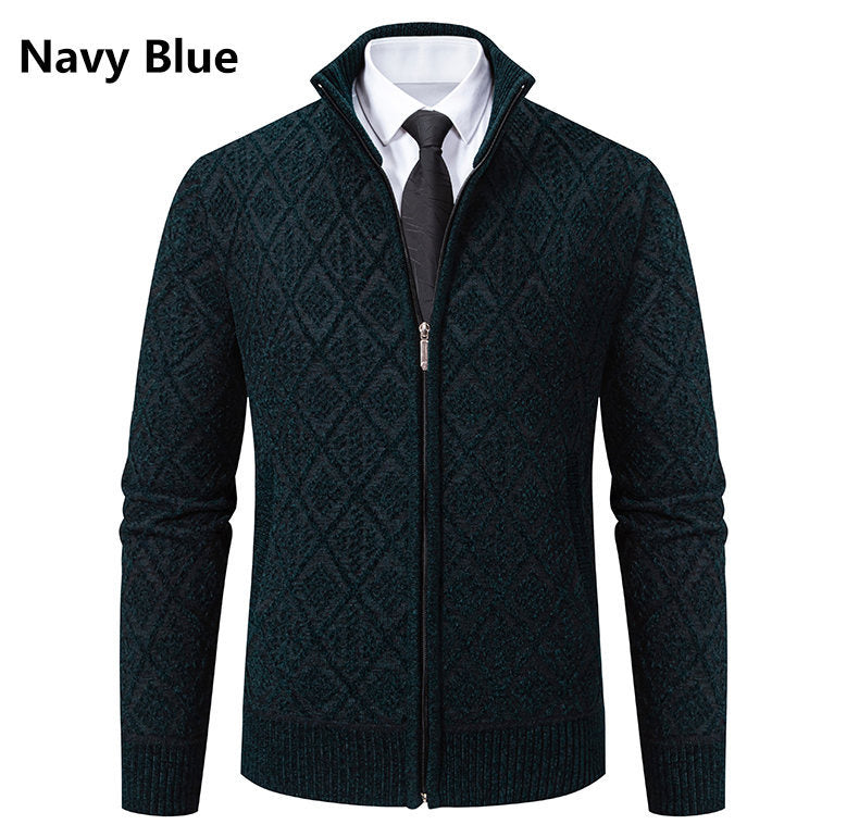 Herren Strickzipjacke mit Rautenmuster, Stehkragen und durchgehendem Reißverschluss Drune