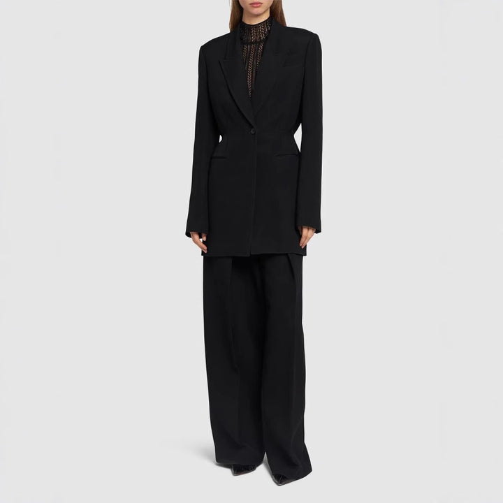 Damen Einreihiger Longblazer mit taillierter Silhouette und weiter Palazzohose Drune
