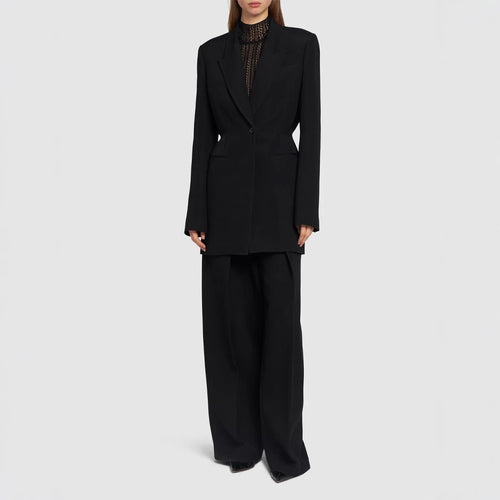 Damen Einreihiger Longblazer mit taillierter Silhouette und weiter Palazzohose Drune