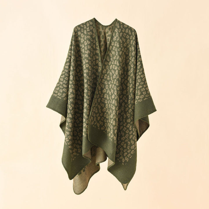 Damen Wollmix-Ruana mit tonigem Leopardenjacquard und kastigem Kimono-Fall Drune