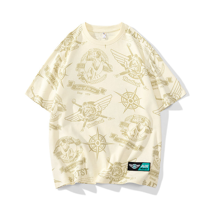 Herren Oversize-Print-T-Shirt mit Allover-Nautical-Logos und Rundhalsausschnitt Drune
