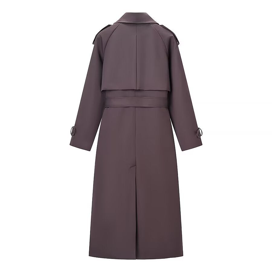 Damen Langer Taillierter Trenchcoat mit Bindegürtel und Doppelreihe Drune