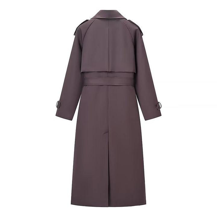 Damen Langer Taillierter Trenchcoat mit Bindegürtel und Doppelreihe Drune