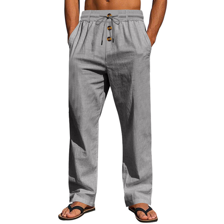 Herren Bequeme Leinenhose mit elastischem Bund und Knopfdetails Drune