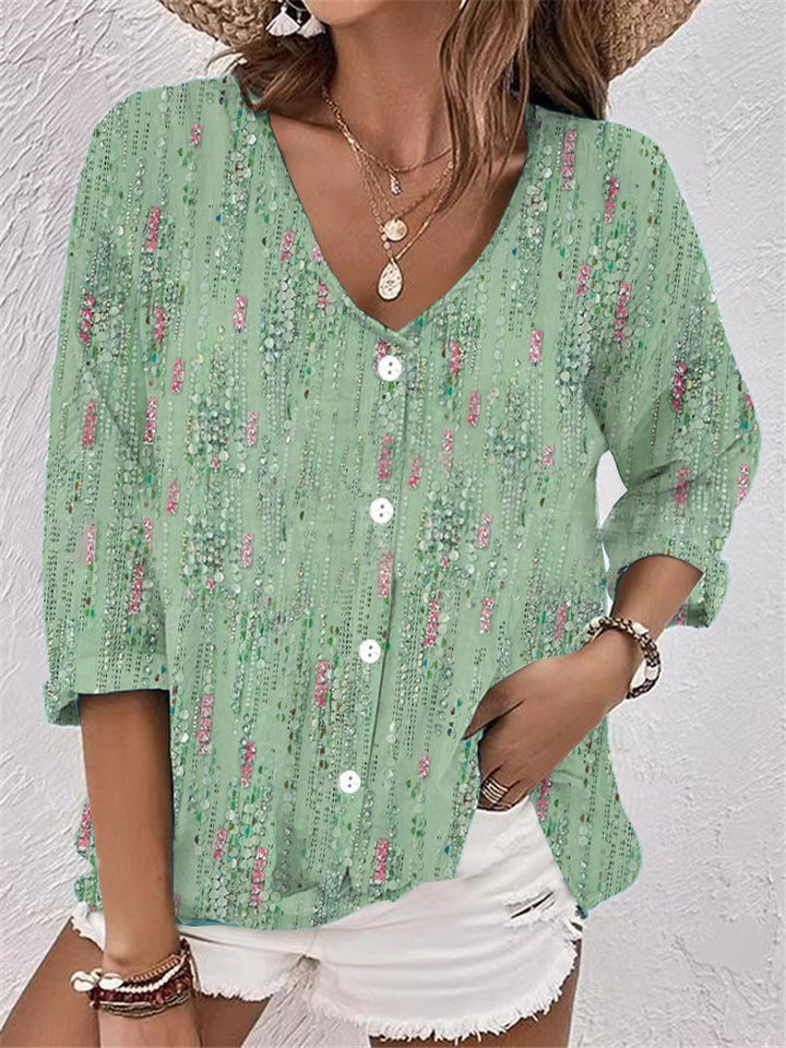 Damen Bluse mit floralem Druck und modernem Knopfdesign Drune