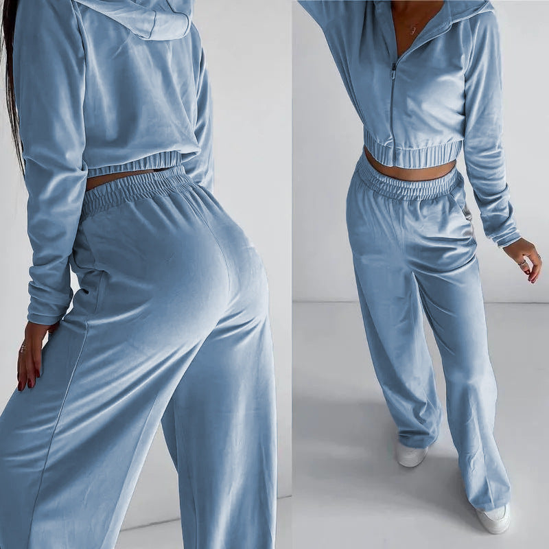 Damen nan kurz geschnittenes Thermo-Fleece-Set mit Halbfront-Reißverschluss und hohem Komfortbund Drune